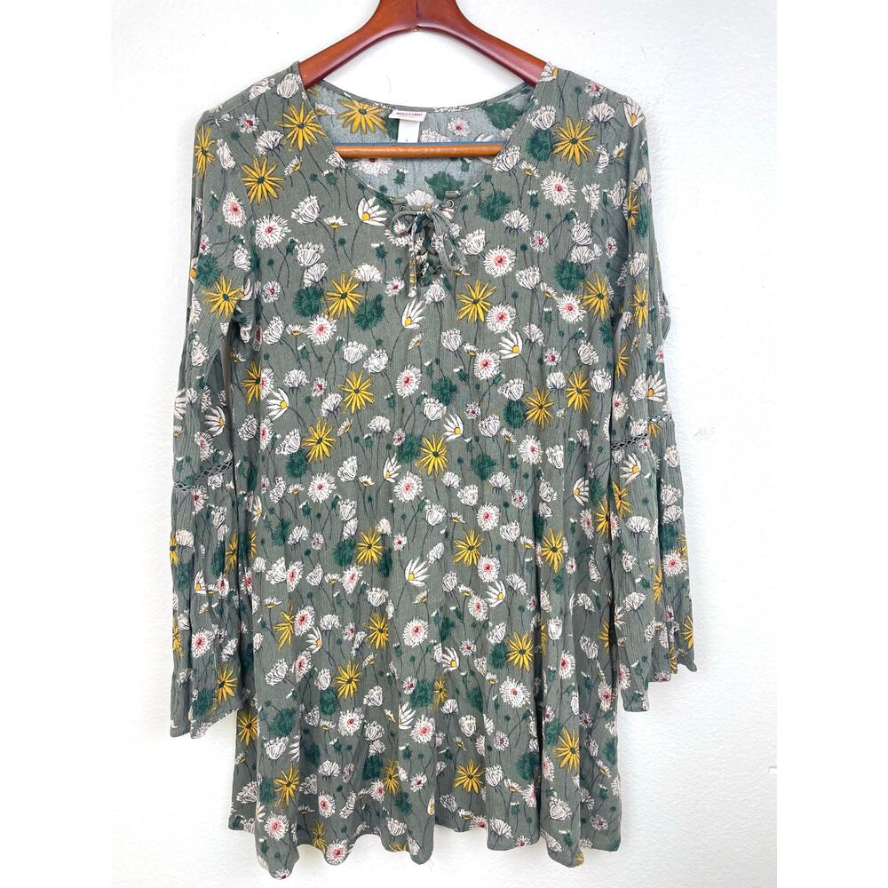 Vintage Y2K 90s Mini Dress Sz L Boho Fairy Floral Whimsigoth Cottage Sunflower
